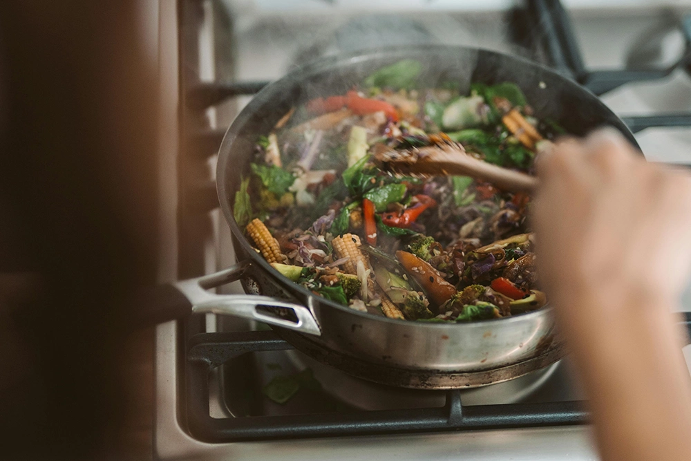 mixed vegetables in pan whole food meal preparation for healthy lifestyle